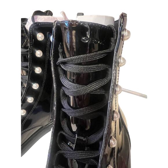 Geox Eclair Pearl Combat black Boots Italian faux Patent leather womens 39/ US 8 - Picture 6 of 10